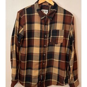 Marmot Mountain Works Button Down Shirt Mens M Brown Plaid Flannel Outdoor